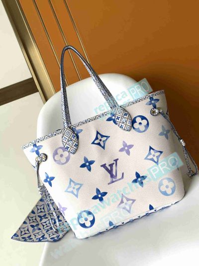 Copy L---V Neverfull Handbag Medium Size Blue White with a Pouch